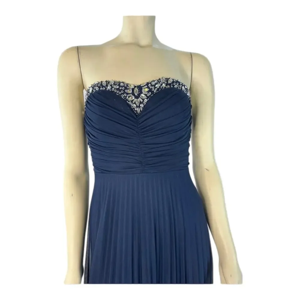 B. Darlin Navy Blue Strapless Maxi Jewel design prom dress size 3-4